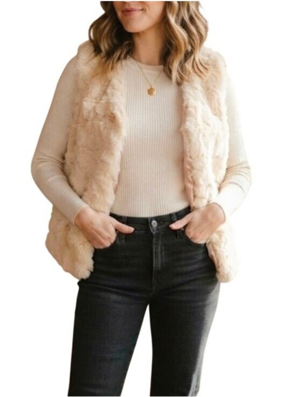 Skies Are Blue Women’s Faux Fur Open Front Vest Size Small